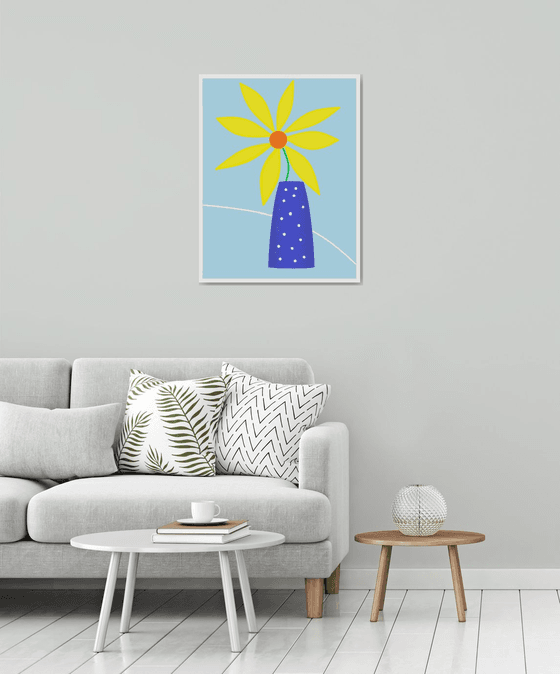 Bright yellow sun in a blue vase