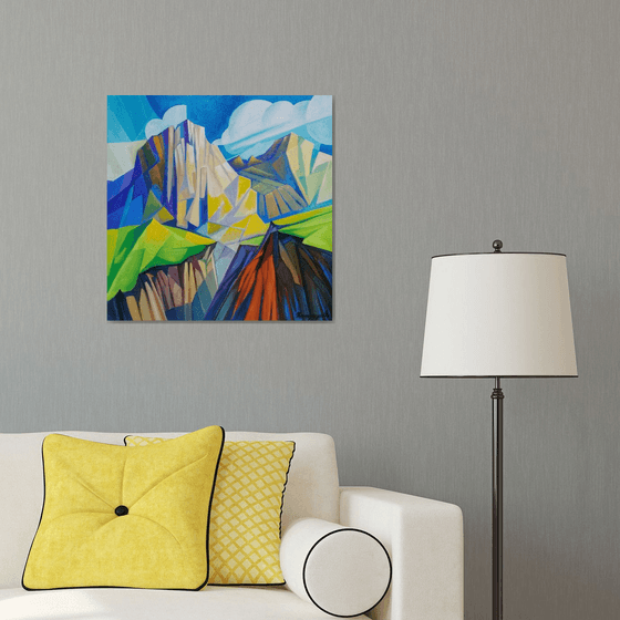 Cubism - Mountains - 1 (60x60cm, cubism, oil painting, ready to hang)