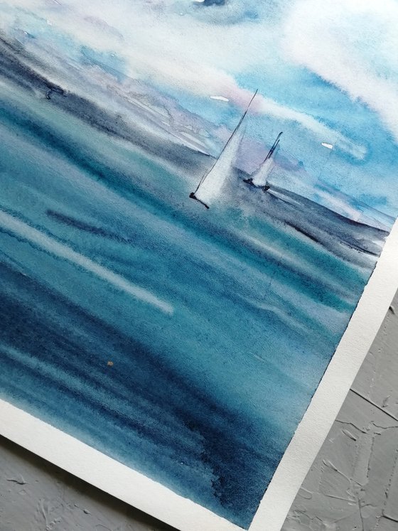 Sailboat painting. Seascape