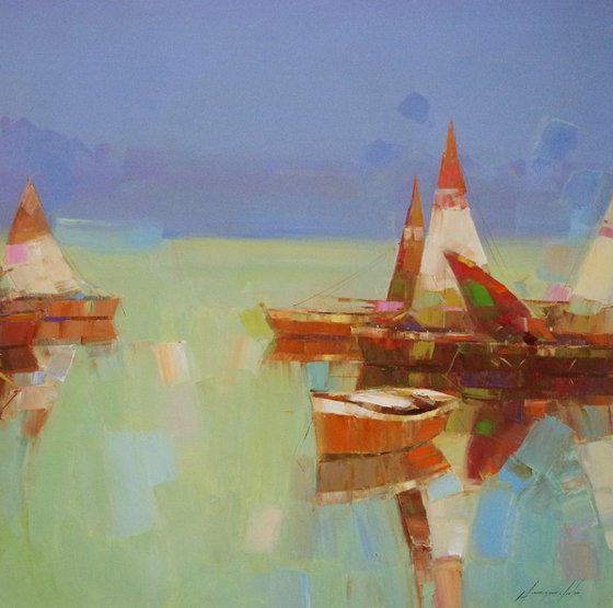 Sail Boats, Contemporary art,  Handmade oil painting Original artwork One of a kind