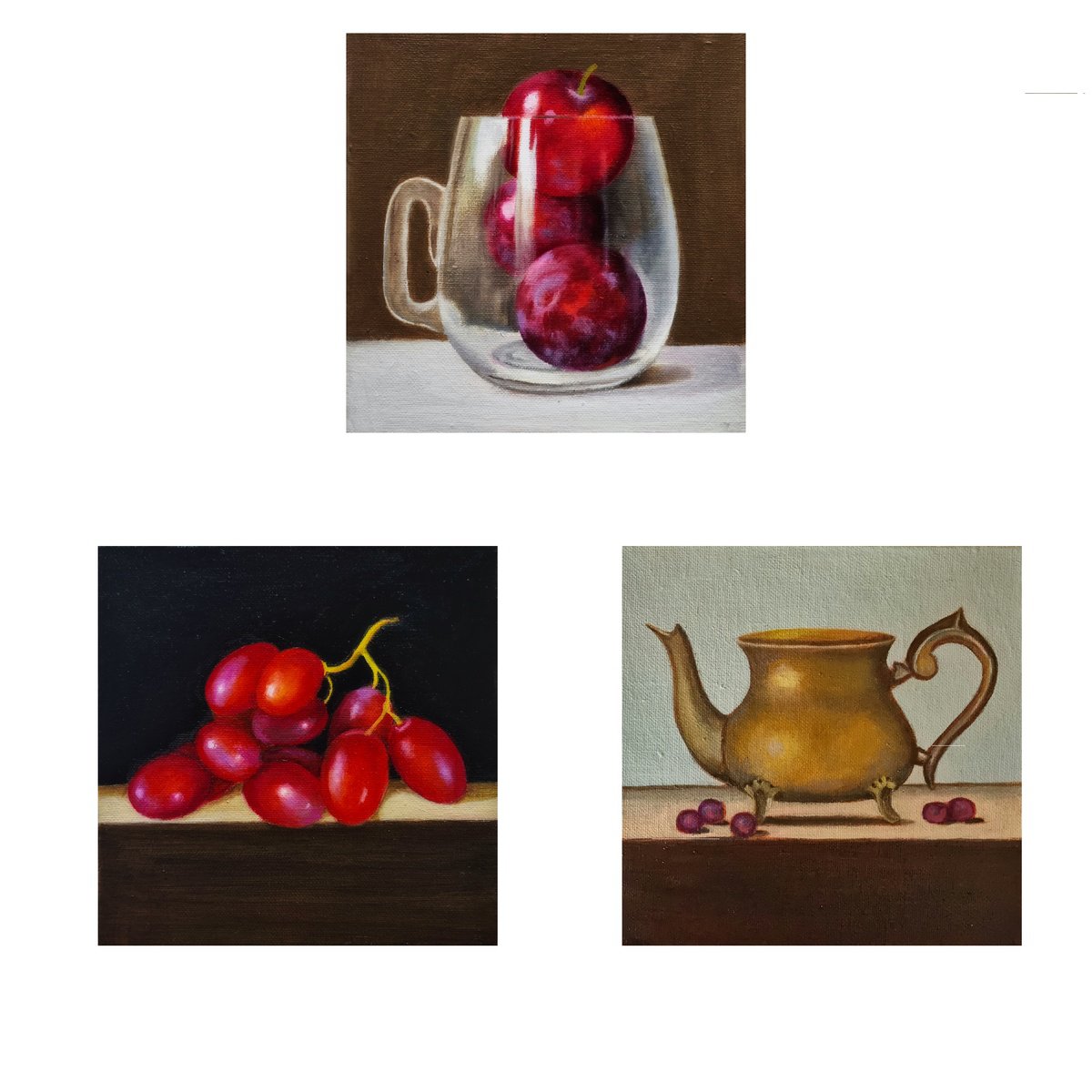 Photorealistic Still Life Oil Painting By Priyanka Singh, 6 X 6", Triptych - 2, Original Artwork