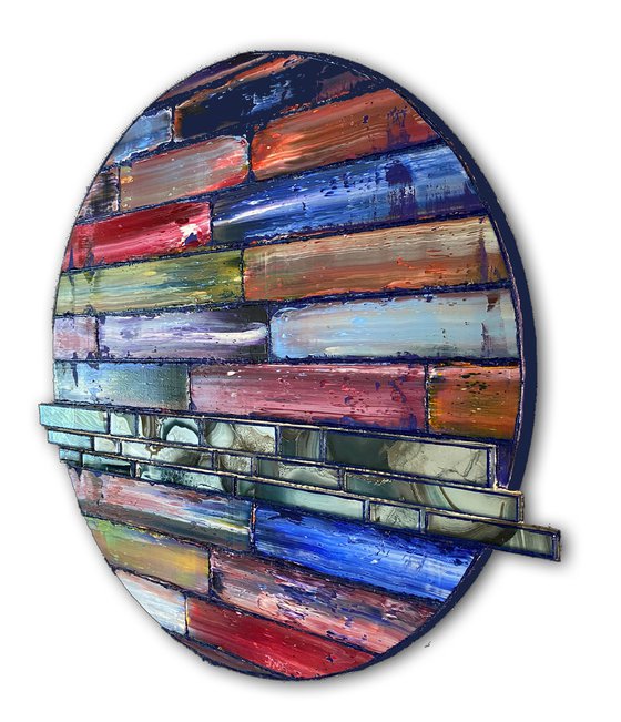 "Fixer Upper" - Original PMS Assemblage Sculptural Painting On Wood and Marbled Glass Backsplash Tile - 26 x 24 inches