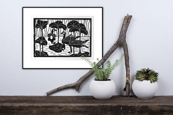 Bernaches du Canada - Small linocut print limited edition of 9