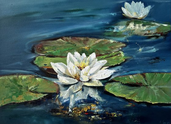 Water Lily Oil Painting Impasto