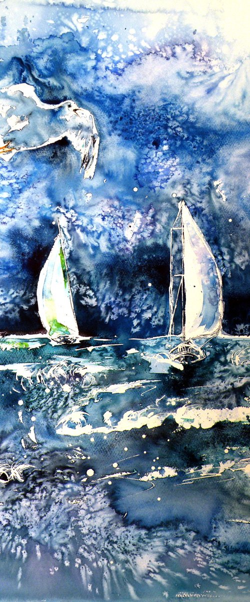 Sailboats with seagul by Kovács Anna Brigitta