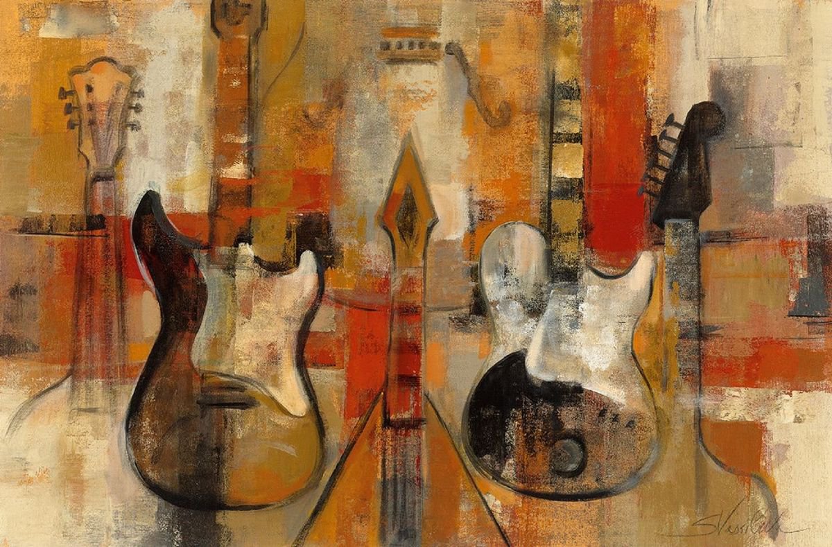 Expressive Still Life Acrylic Painting By Silvia Vassileva, 36 X 24", Rock And Roll Rhythm, Original Artwork