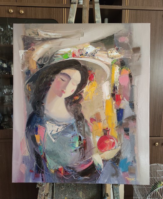 Girl with pomegranate 60x70cm ,oil/canvas, portraiture
