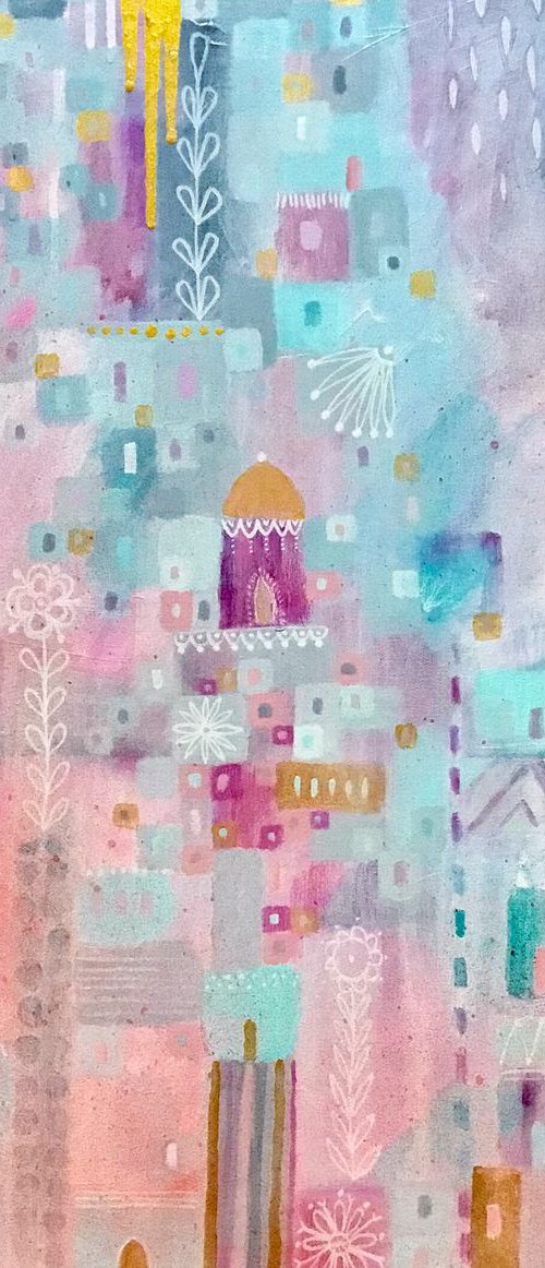 Abstract Painting, Geo Abstract City, large Canvas by Janice MacDougall