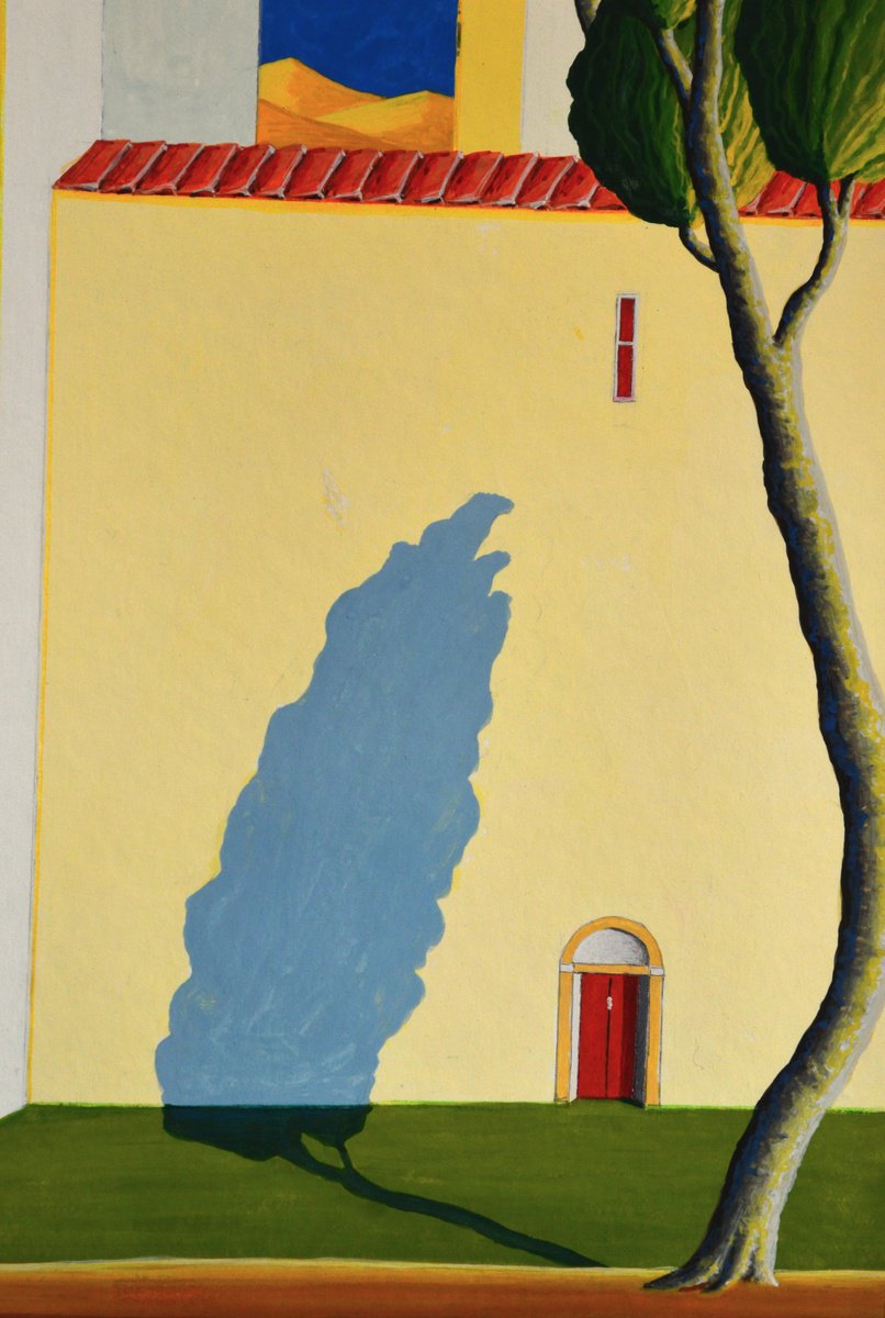 Surrealistic Landscape Painting By Giuliano Monechi, 20 X 24, Paesaggio Con Citta