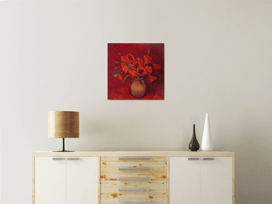 Red Poppies in a Ceramic Jug