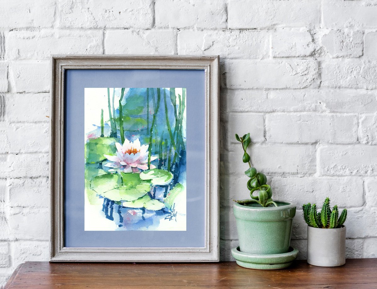 Impressionistic Botanical Watercolour By Ksenia Selianko, 8 X 12", Water Lily Serenity, Original Artwork