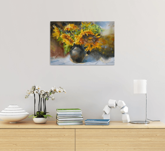 Sunflowers in a jug