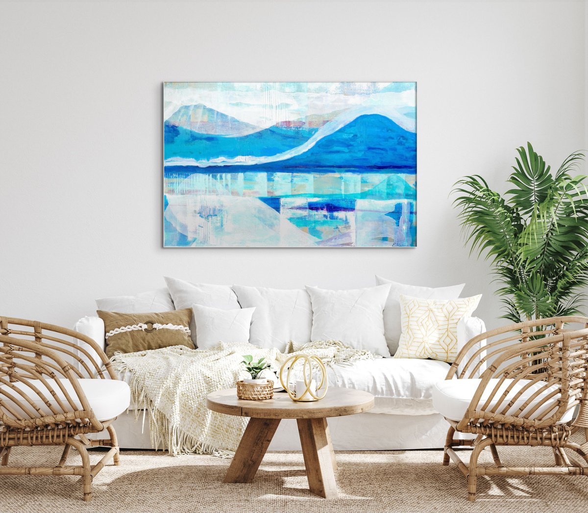 Abstract Oil Painting By Elide Pizzini, 47 X 32, Blue Mountains, Original Artwork