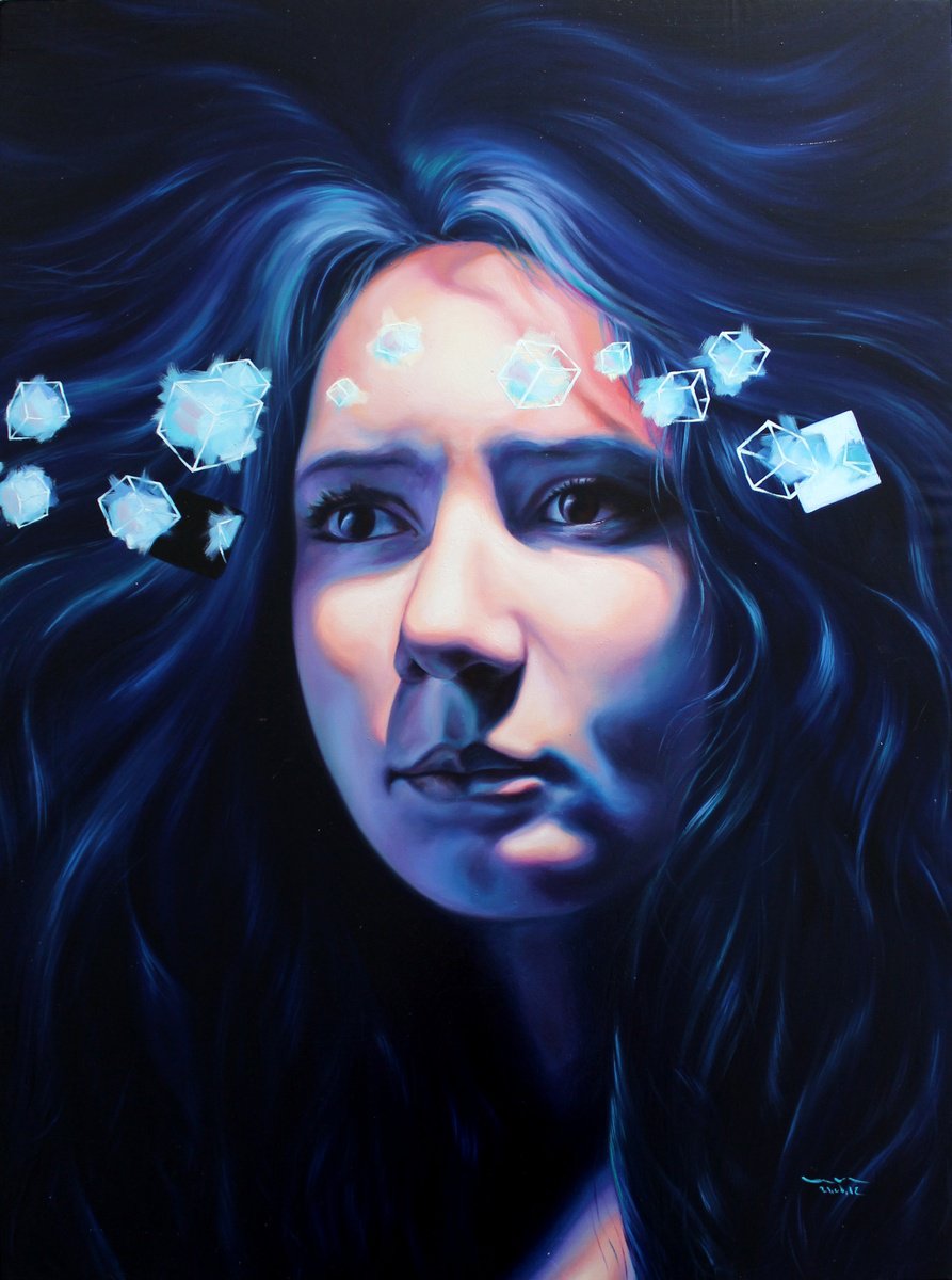 Surrealistic Portrait Oil Painting By Ivan Gejko, 34 X 46, The Hurrican Iii, Original Artwork