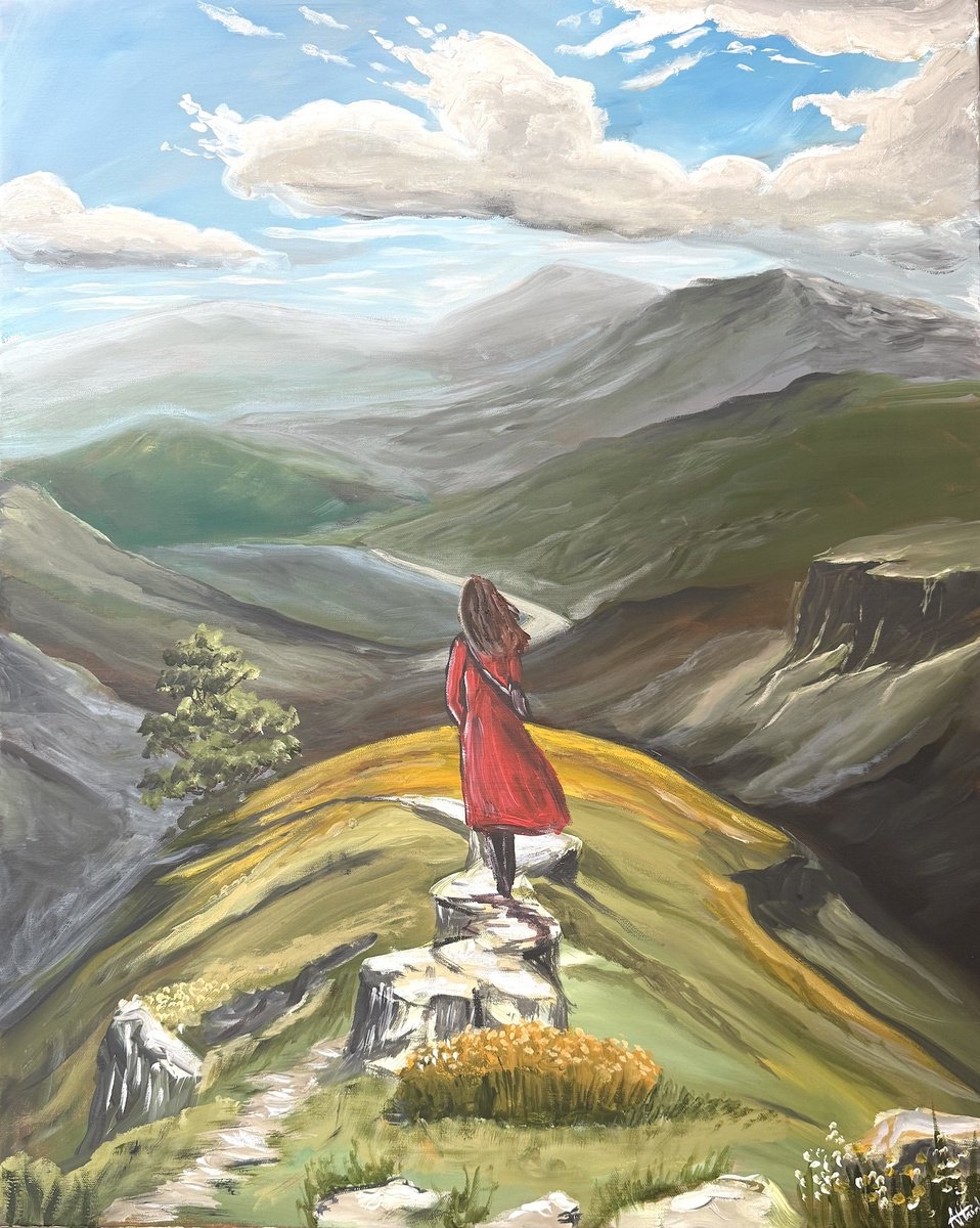 Impressionistic Landscape Acrylic Painting By Aisha Haider, 24 X 30, Reaching The Summit, Original Artwork