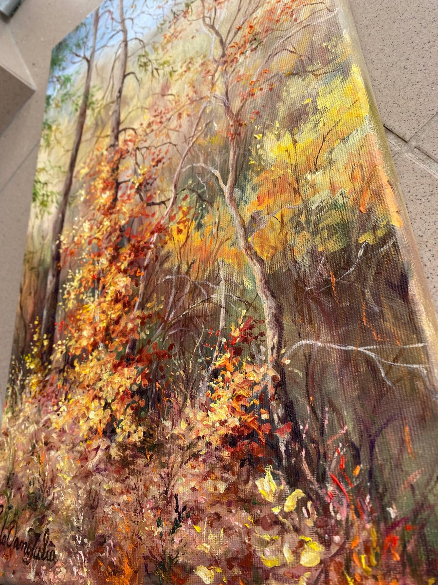 Photorealistic Landscape Oil Painting By Oana Voda, 12 X 20", Autumn Valley, Original Artwork