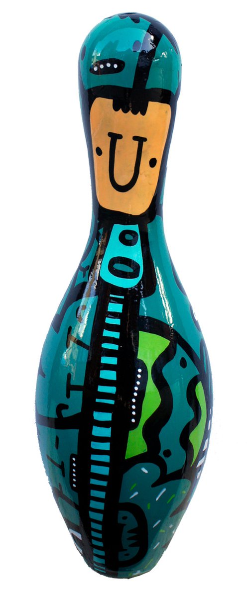 Happy Pin (Teal) by Kev Munday