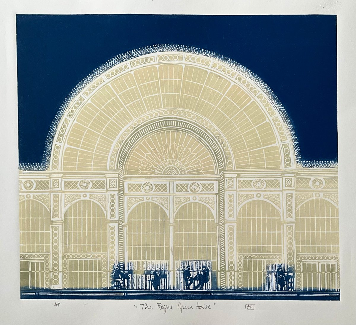 Impressionistic Cityscapes Linocut By Alison Headley, 17 X 15, The Royal Opera House, Original Artwork