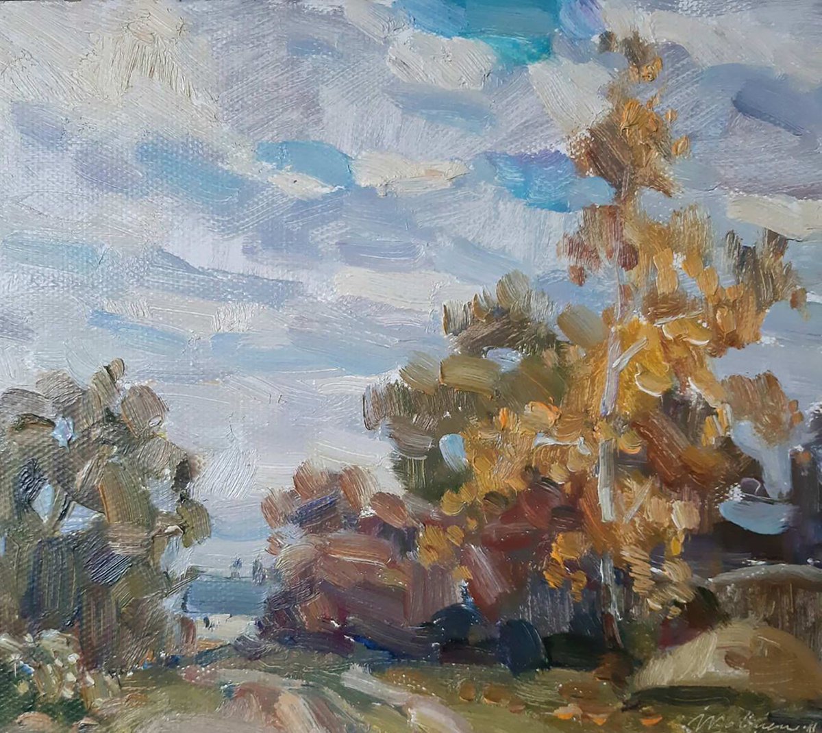 Impressionistic Landscape Oil Painting By Ivan Kovalenko, 11 X 10, Autumn Day, Original Artwork