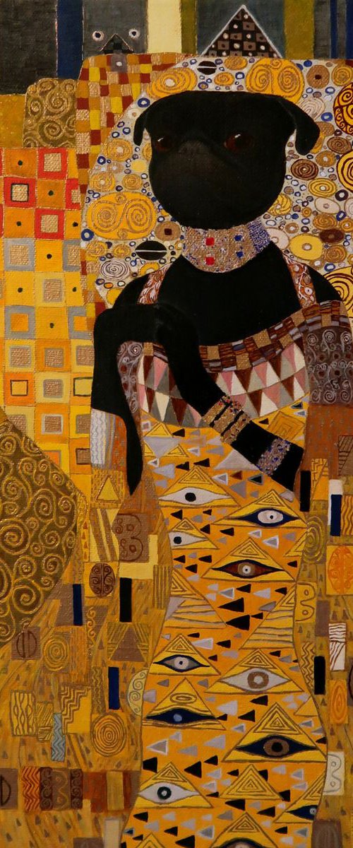 Lady Helen (pug portrait inspired by Klimt) by Yuliia Ustymenko