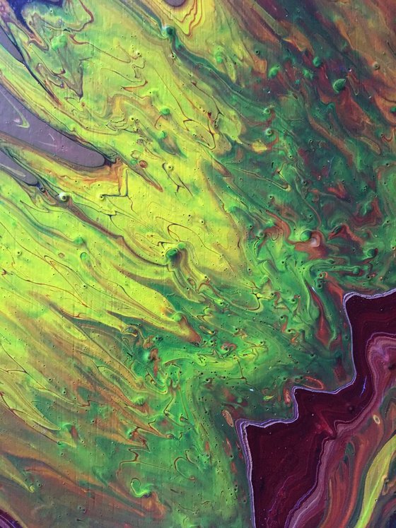 "Hell Broke Loose" - FREE USA SHIPPING - Original Abstract PMS Fluid Acrylic Painting, Framed - 22 x 18 inches