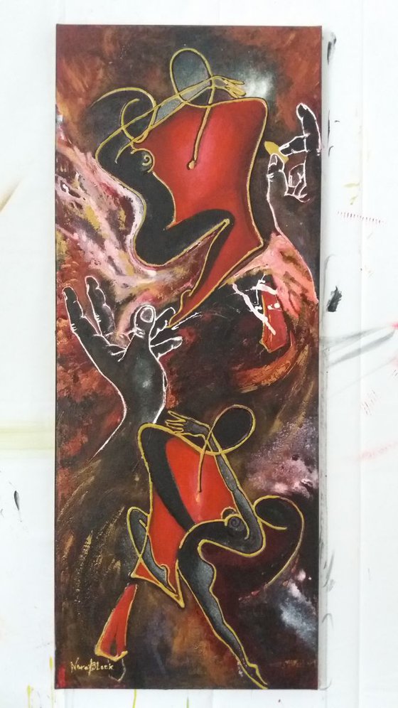 "Dance with Me", large acrilyc painting on canvas 100x40x2cm