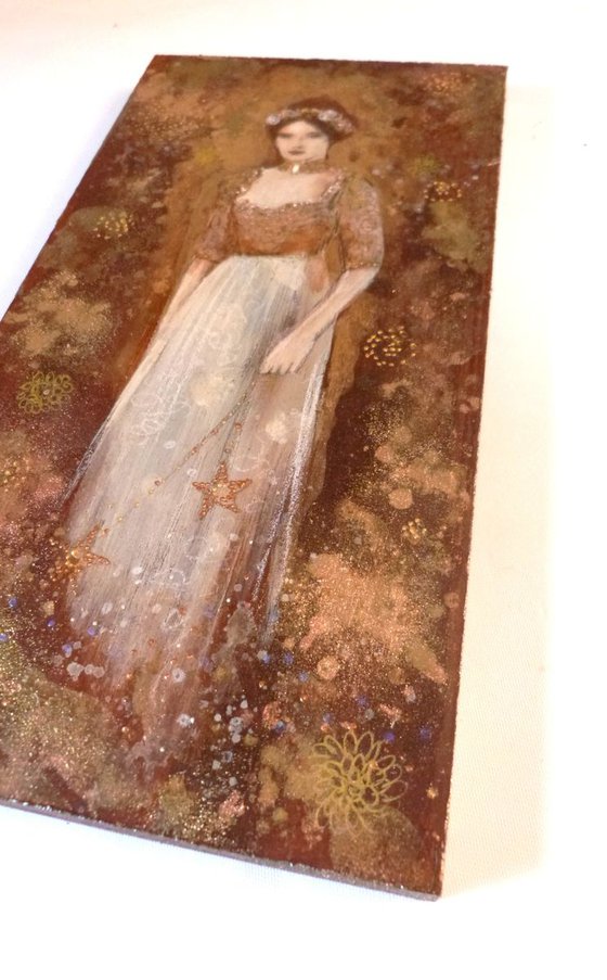 "Louise à la belle étoile"  mix media on wood 15x30cm