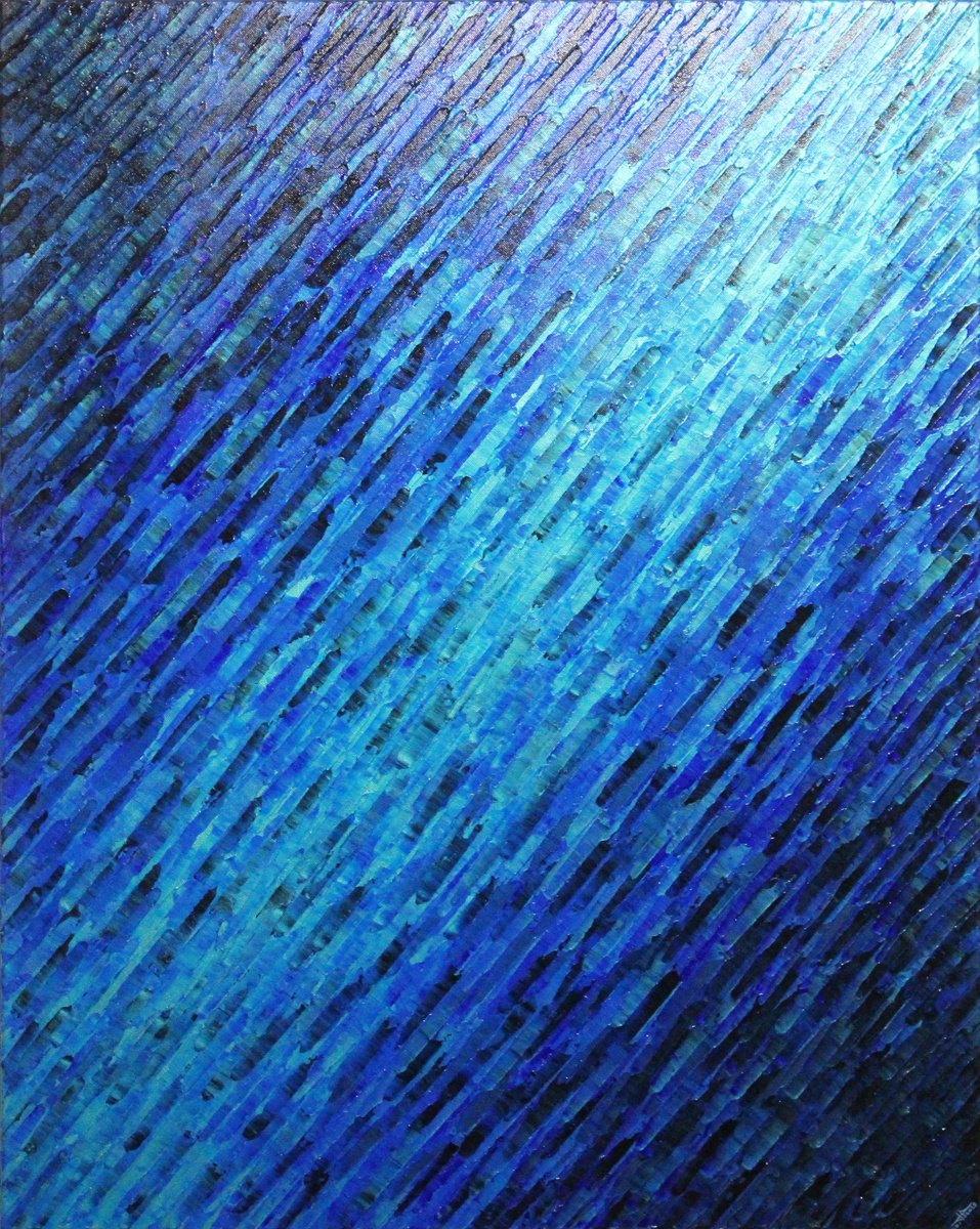 Abstract Acrylic Painting By Jonathan Pradillon, 29 X 36, Large I. Blue Knife Texture, Original Artwork