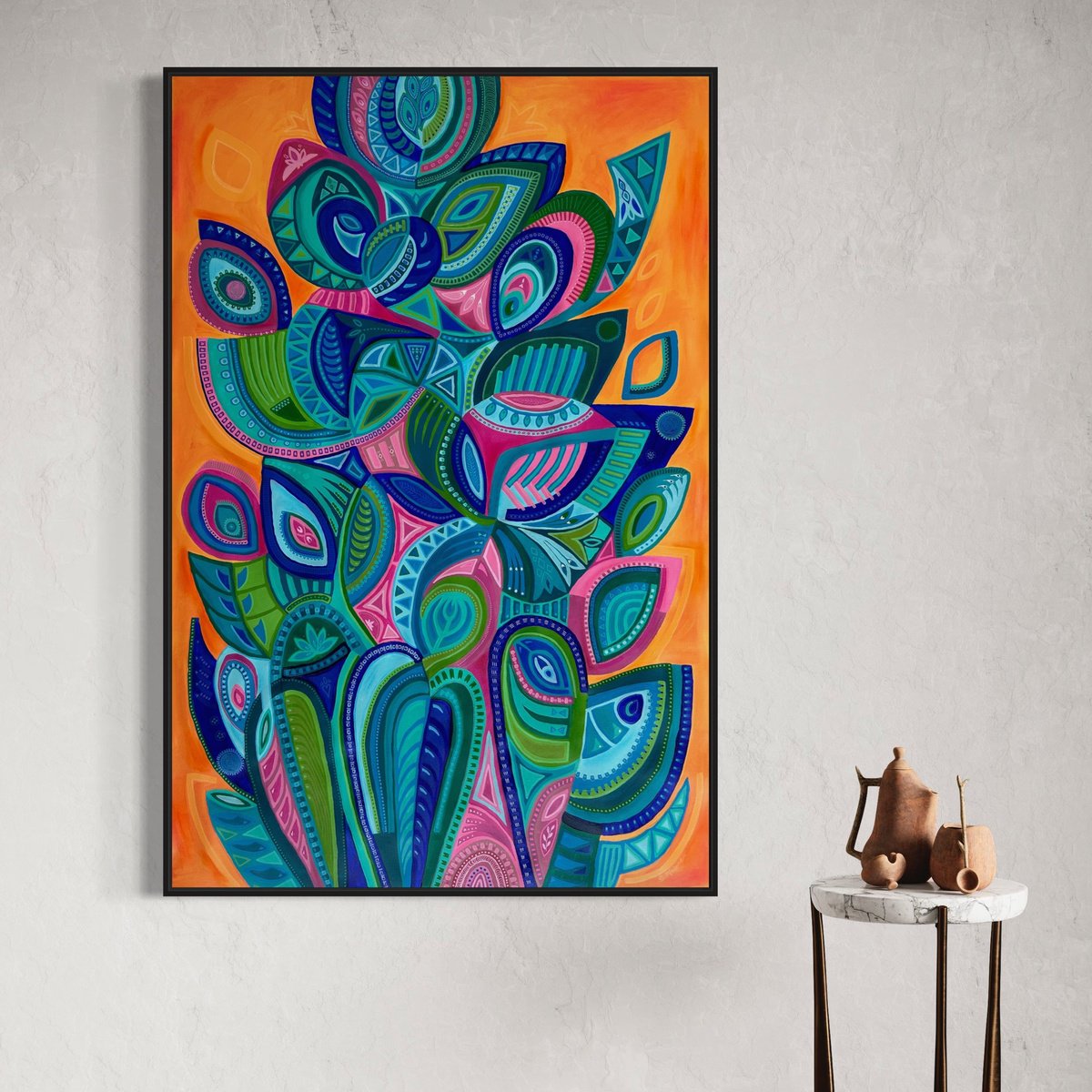 Abstract Painting By Samantha Malone, 37 X 55", Connecting Leaves, Original Artwork