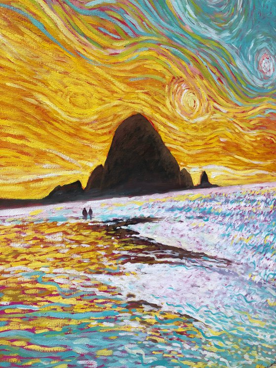 Oregon coast under Van Gogh’s sky