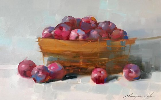 Plums, Still Life, Original oil painting  Hand painted artwork One of a kind