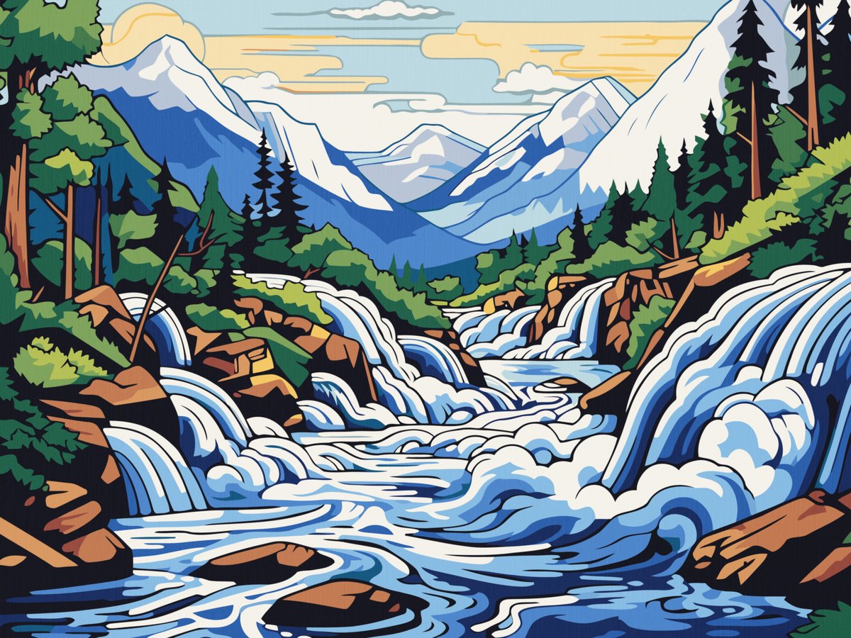 Urban And Pop Acrylic Painting , Mountain River By Kosta Morr, 31 X 24, Artwork For Sale On Artfinder