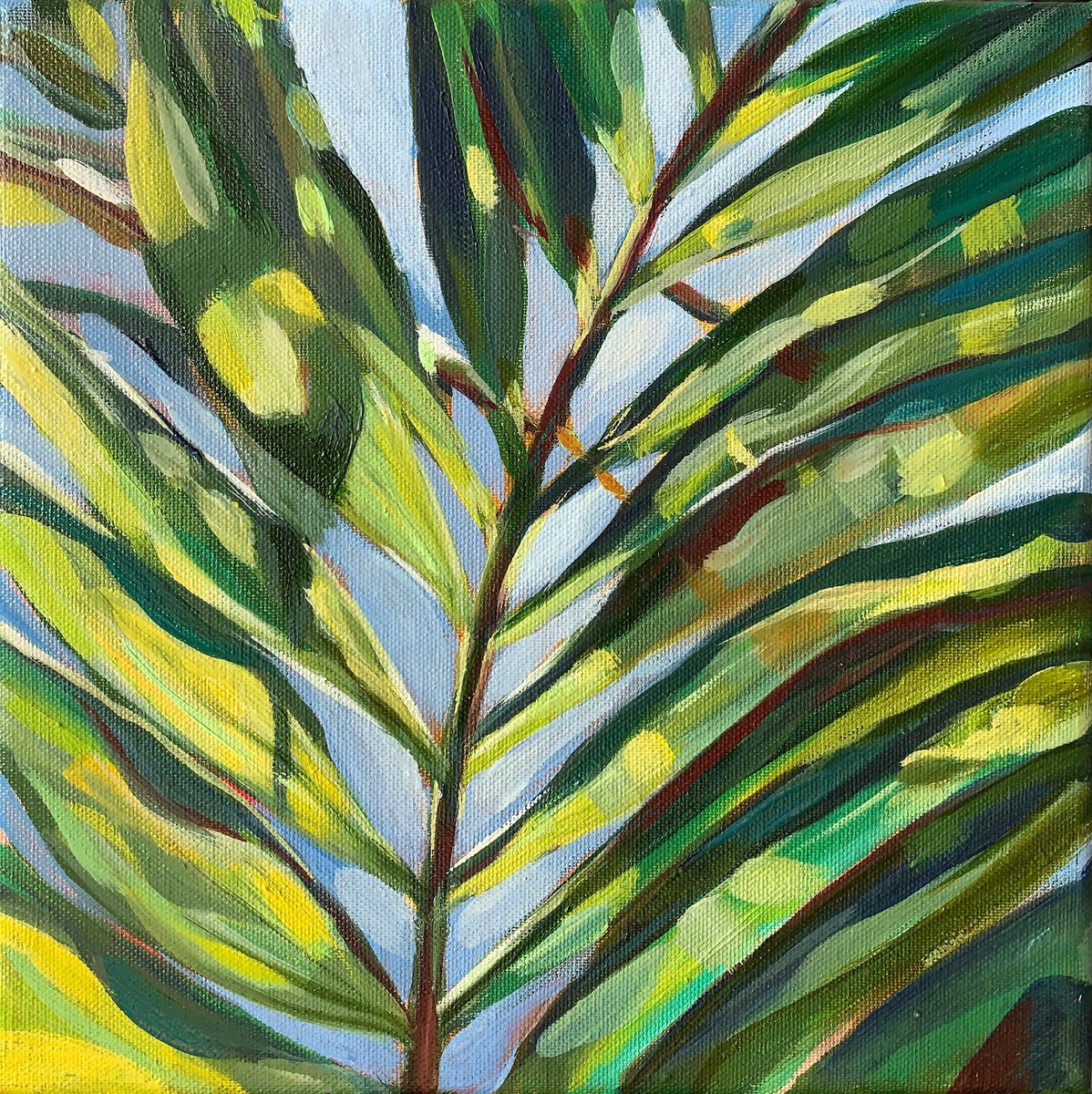 Impressionistic Giclee Print , Tropical Greeting». Leaf Of Palm By Momalyu, 16 X 16, Artwork For Sale On Artfinder