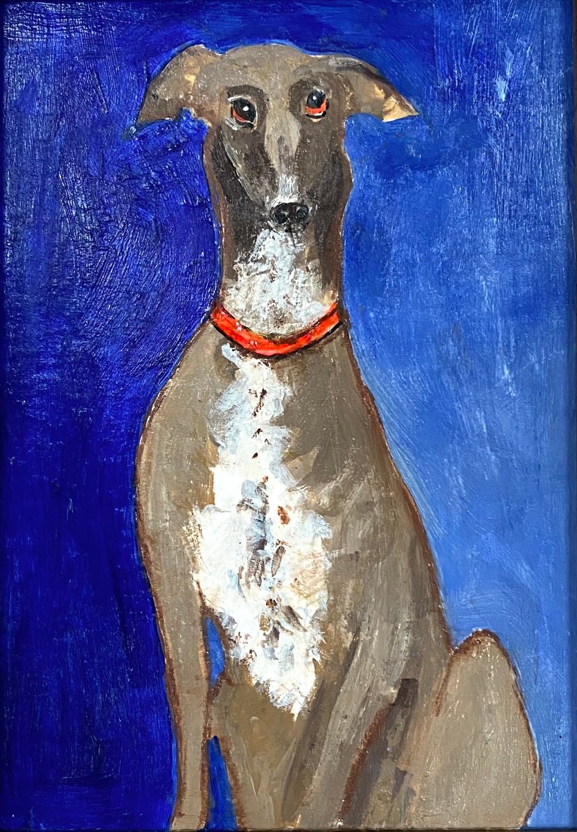 Brindle Greyhound on Blue by Teresa Tanner