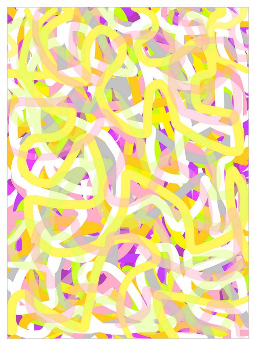 Abstraction art multi-colored yellow pink gray purple stripes by Kseniya Kovalenko