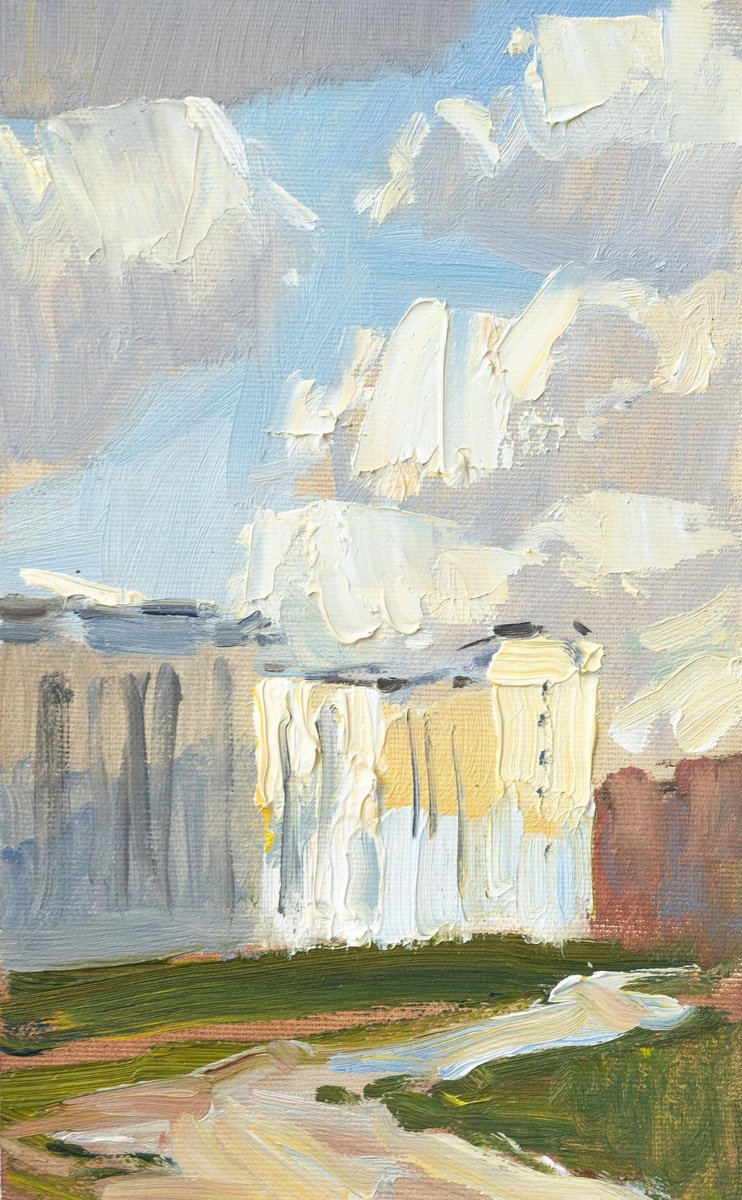 Impressionistic Landscape Oil Painting By Vasyl Moldavchuk, 6 X 9", Edge Of The City, Original Artwork