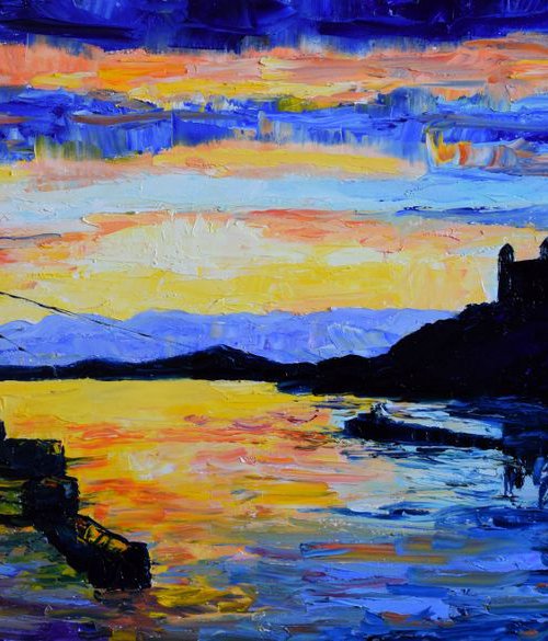 Large original oil painting Sunset in Bratislava by Kate Grishakova