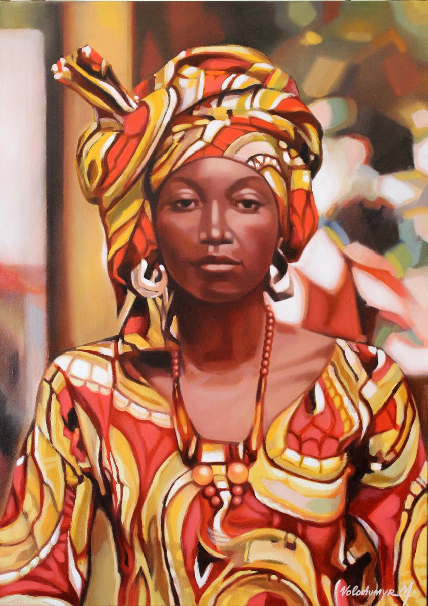 Photorealistic Portrait Oil Painting By Volodymyr Melnychuk, 20 X 28", African Beauty#6, Original Artwork