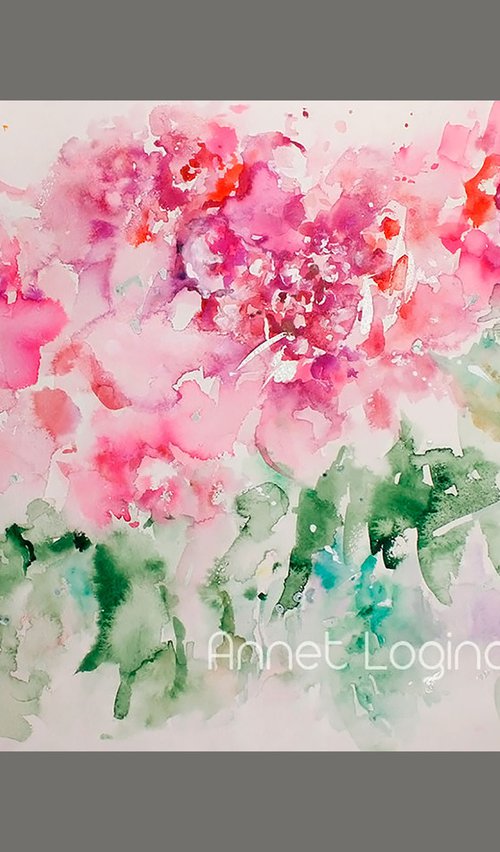 Peonies watercolo painting by Annet Loginova