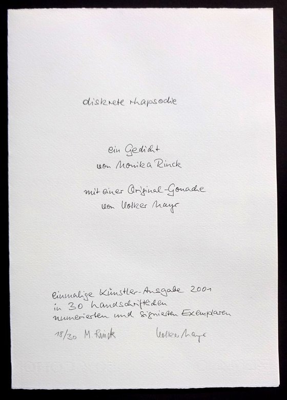 Monika Rinck: Diskrete Rhapsodie, variant 18 - handwritten poem and original gouache