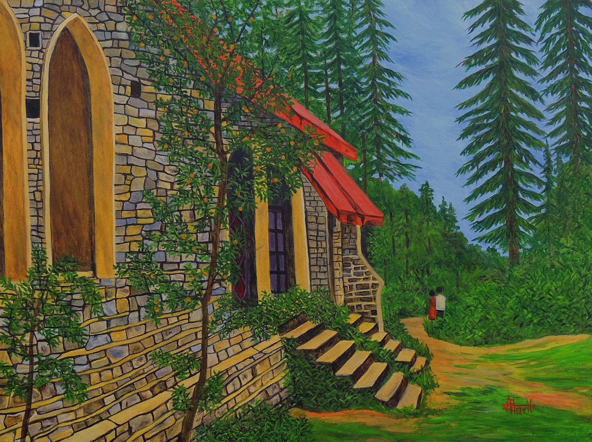 Photorealistic Landscape Oil Painting By Ajay Harit, 40 X 30, Evening Stroll, Original Artwork