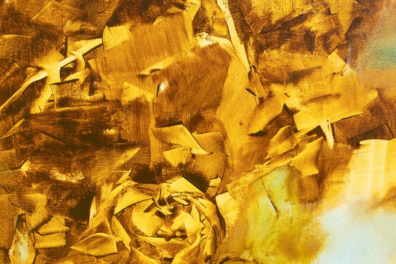 "The roses of the Aegean Sea" - Crete greek island - floral fantasy blue yellow gold brown palette knife modern decorative