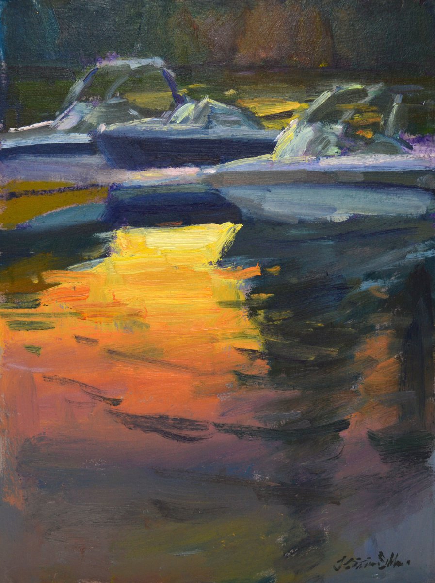 Impressionistic Transport Oil Painting By Kristina Sellers, 9 X 12", Lakewood Bay, Original Artwork