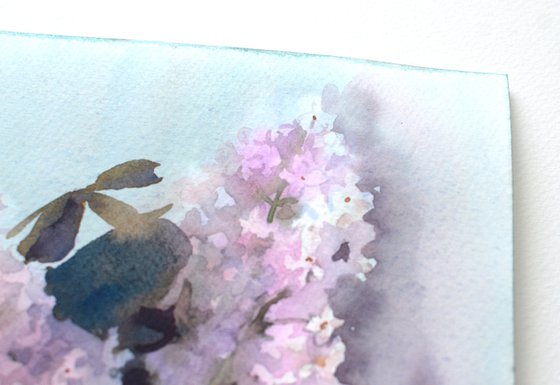 Lilac branch in a glass, Watercolor spring