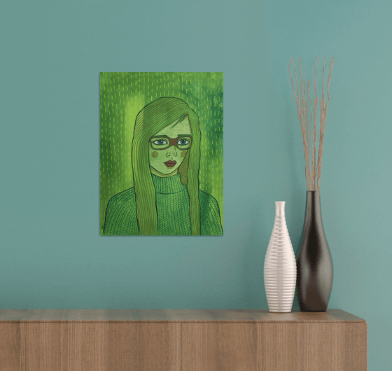 Portrait in Green with Glasses