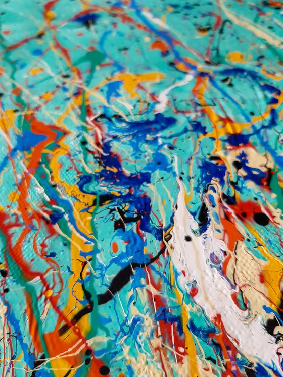 Ogino (H)140x(W)151 cm. Colorful Splash Abstract Painting