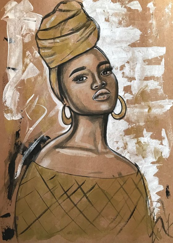 Saran, African beauty, acrylic painting on paper