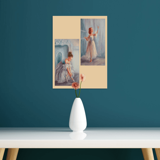 Set of 2 paintings Ballet dancers Little Ballerina Dancing Baby Girls