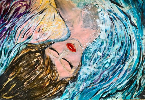 Floating on Water Acrylic Painting Realistic Water Artwork On Paper Home Decor Gift Ideas by Kumi Muttu