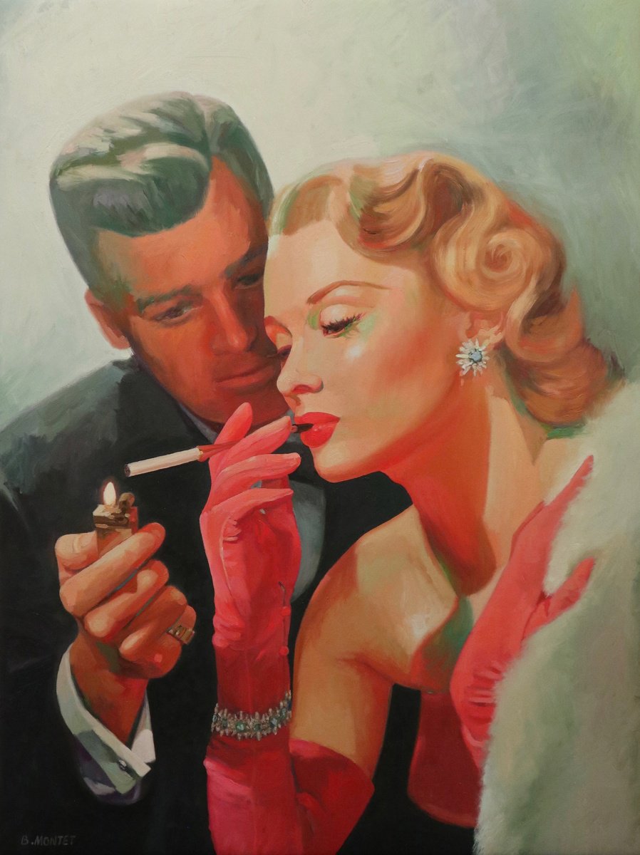 Expressive Portrait Oil Painting By Benoit Montet, 26 X 34, Seduction , Original Artwork